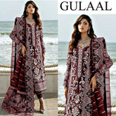 Gulal Mahroon Net 3 Piece Unstitched